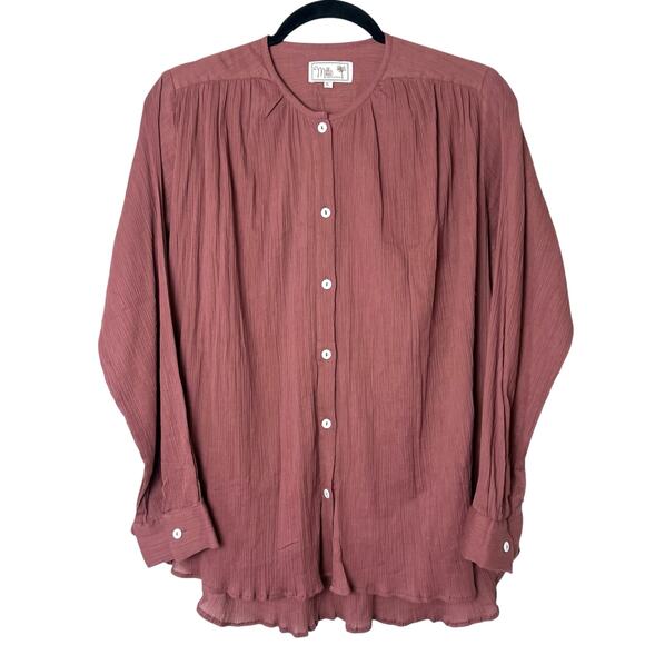 Mille Florian Cotton Gauze Relaxed Fit Long Sleeve Button Front Flowy Blouse Sm - Picture 1 of 10